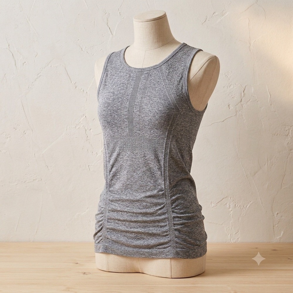 Athleta Momentum Ruched Tank Top Gray Space Dye Seamless Activewear Gorpcore S